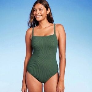 Women's Pucker Textured Square Neck High Coverage Swimsuit - Kona Sol XL
